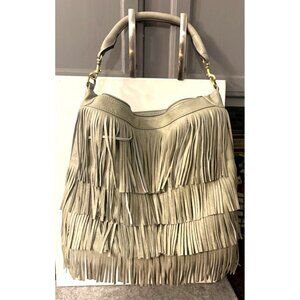 New Light Grey Fringe Vegan Leather Handbag by Handbag Republic  15 X 12  #3233
